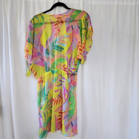 BECCA Costa Printed Bella Yellow Floral Vibrant Chiffon Beach Cover Up Size XSS - Picture 3 of 8